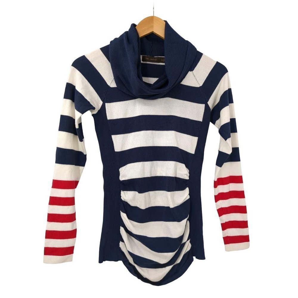 The Limited Long Sleeve Slim Fit Cowl Neck Sweater Red White‎ Blue Womens XS